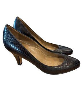 Anyi Lu Black Leather Snake Print Pumps Size 38.5 Made In Italy